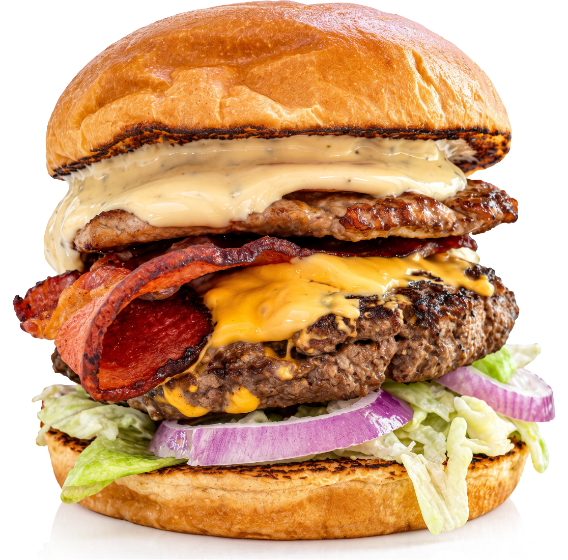 Mel’s Burger med högrev, cheddar, bacon, fläskfilé och bearnaisesås