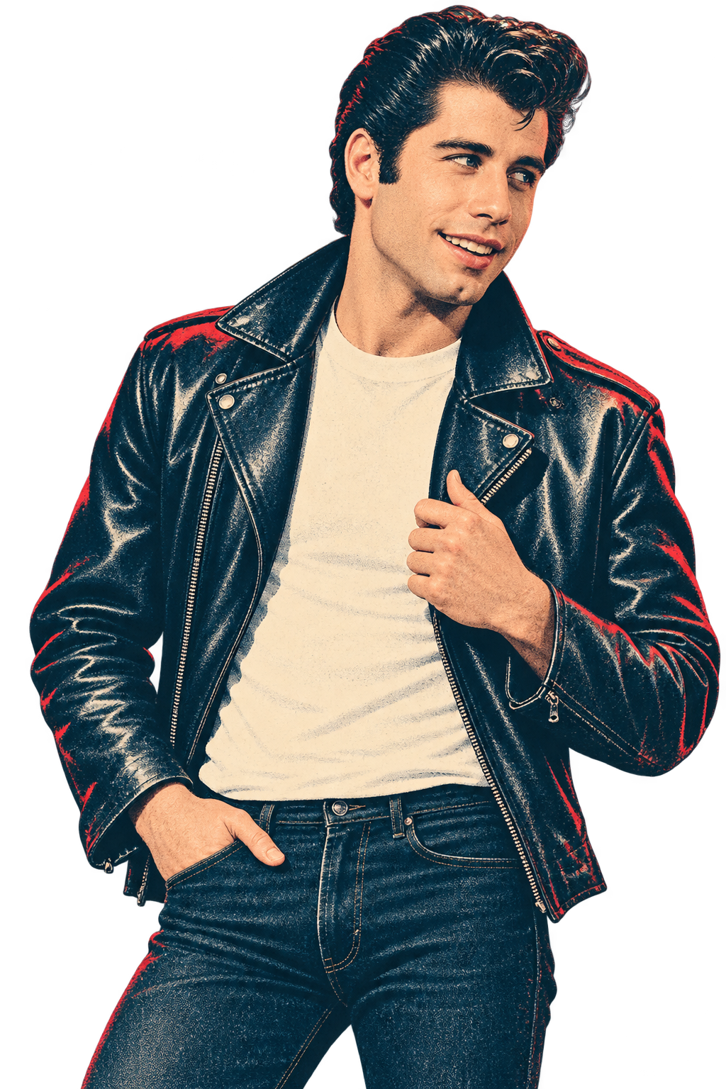 Retroillustration av John Travolta i skinnjacka
